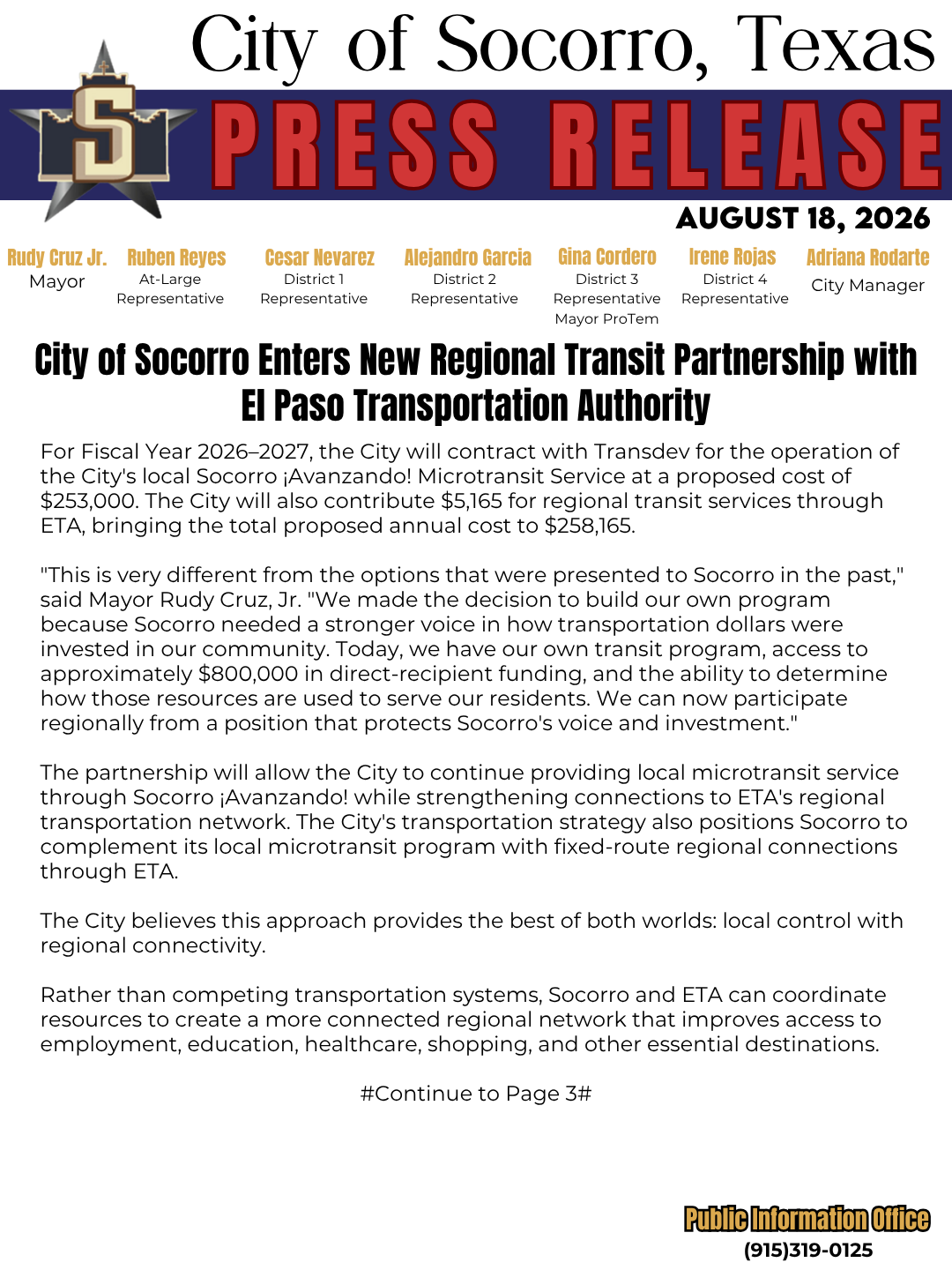City of Socorro Enters New Regional Transit Partnership with El Paso Transportation Authority 2