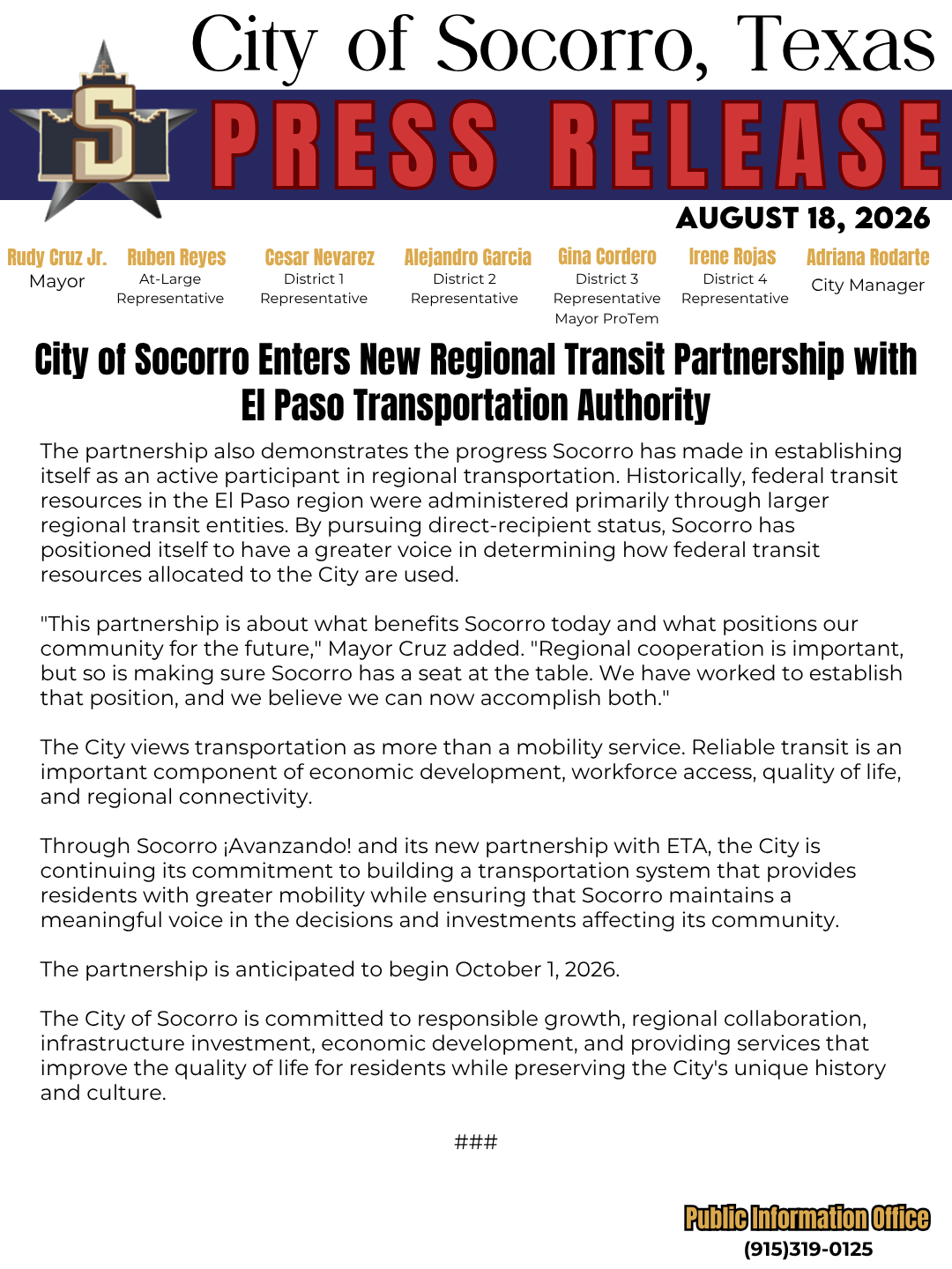 City of Socorro Enters New Regional Transit Partnership with El Paso Transportation Authority 3