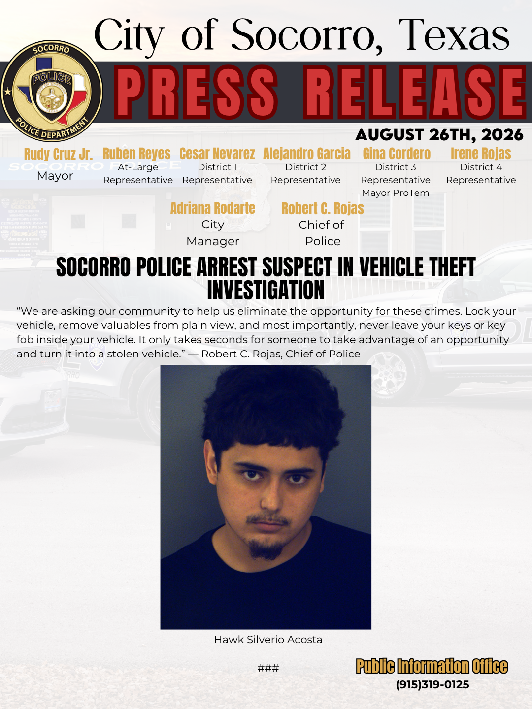SOCORRO POLICE ARREST SUSPECT IN VEHICLE THEFT INVESTIGATION 2