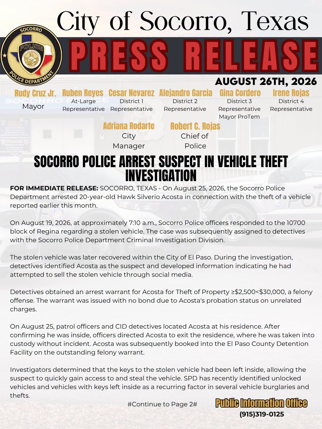 Socorro Police Arrest Suspect In Vehicle Theft Investigation 1