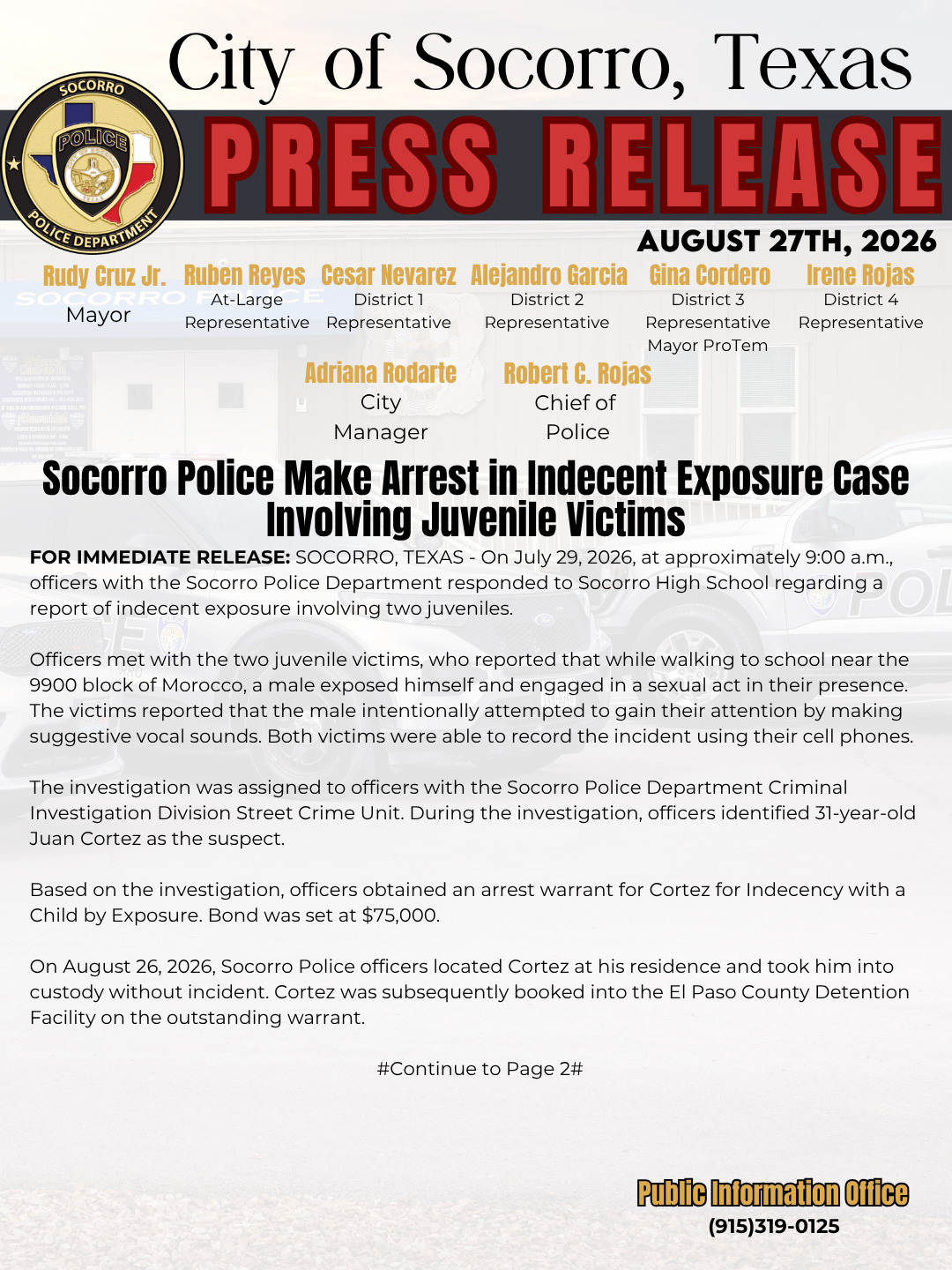 Socorro Police Make Arrest in Indecent Exposure Case Involving Juvenile Victims 1