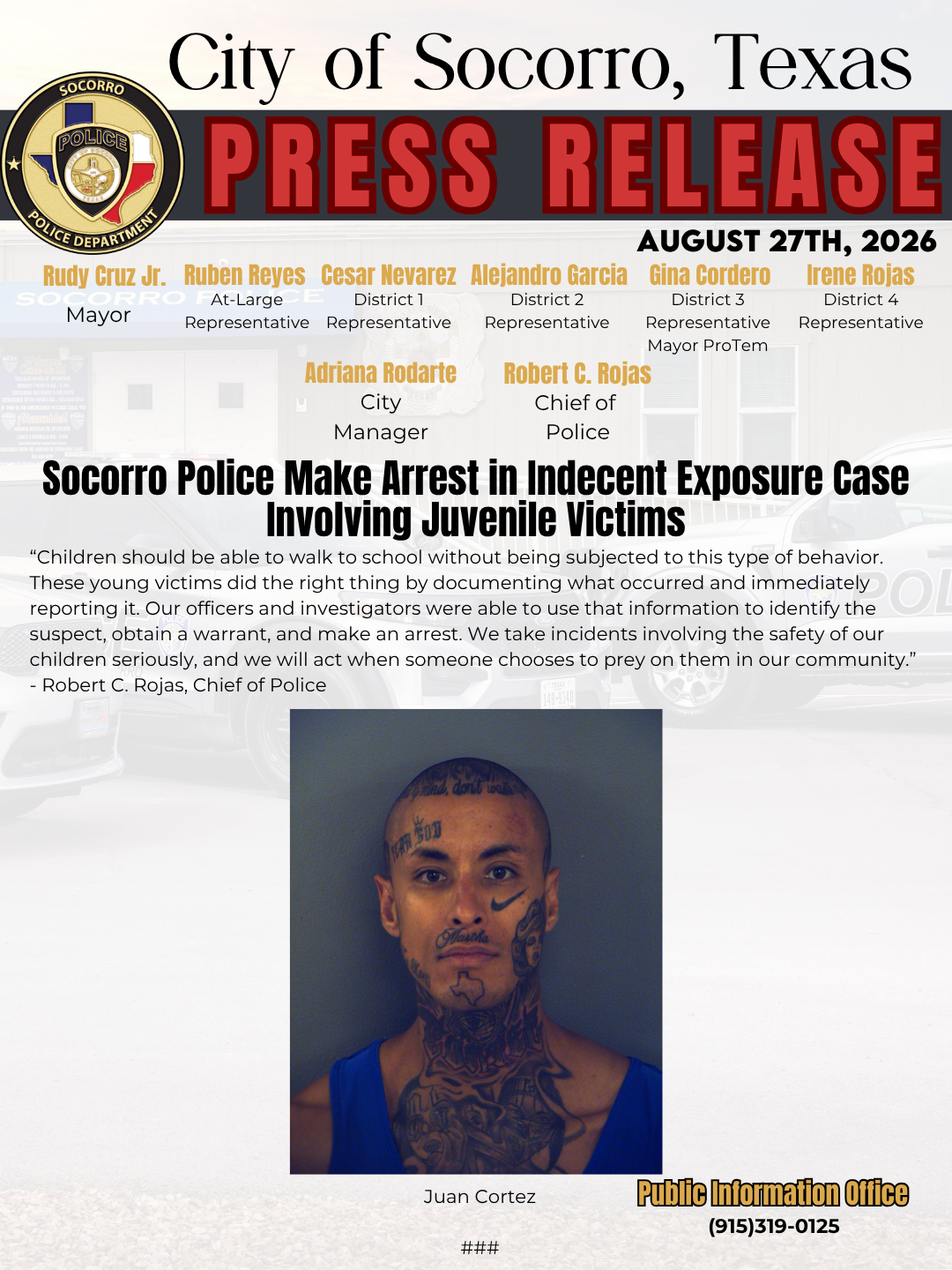Socorro Police Make Arrest in Indecent Exposure Case Involving Juvenile Victims 2