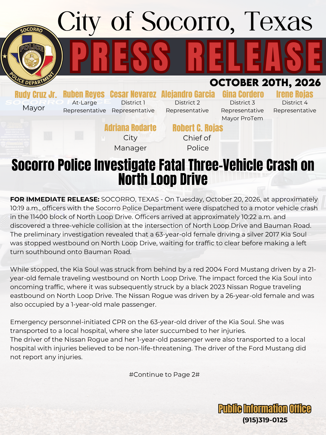 Socorro Police Investigate Fatal Three-Vehicle Crash on North Loop Drive 1