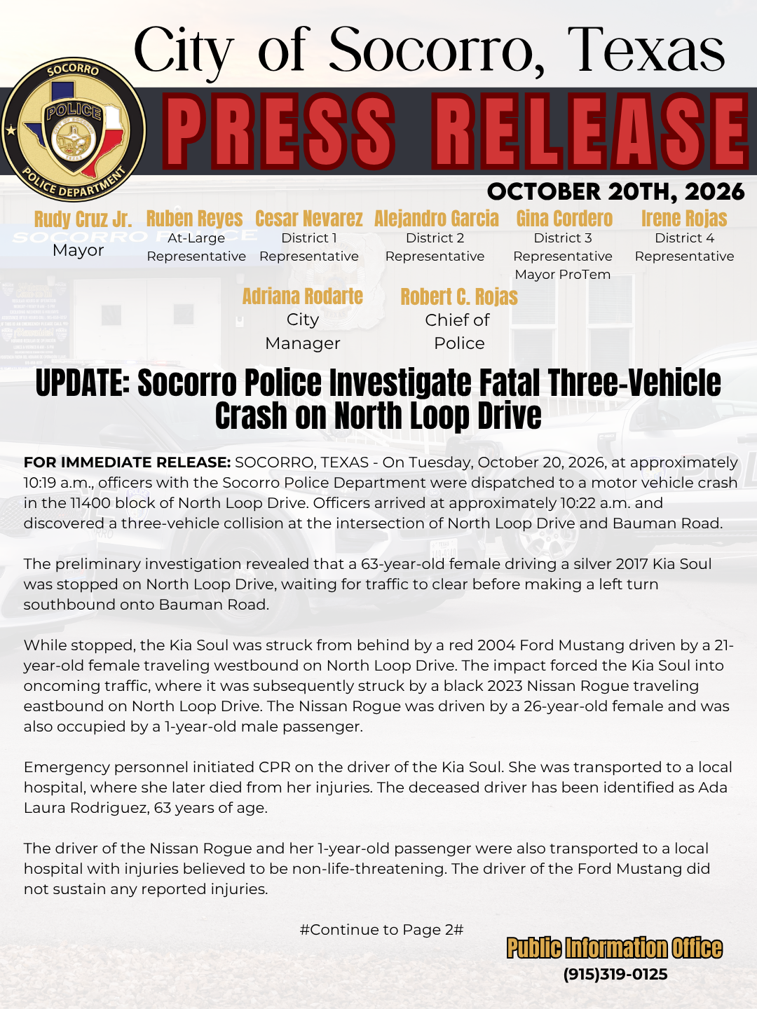 UPDATE Socorro Police Investigate Fatal Three-Vehicle Crash on North Loop Drive 1