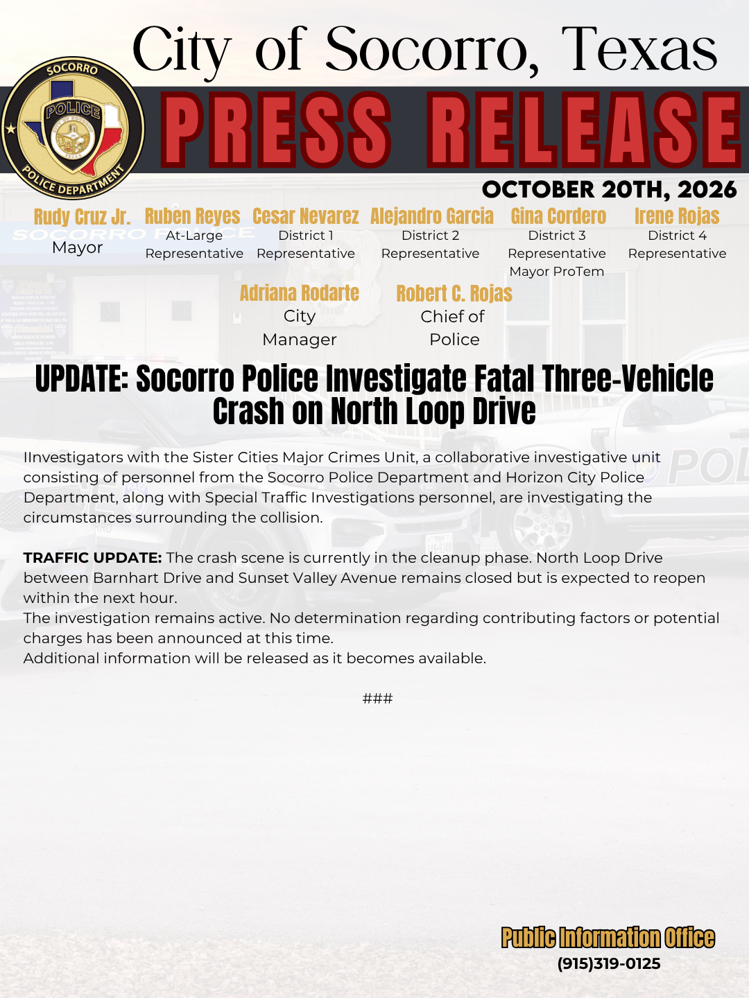 UPDATE Socorro Police Investigate Fatal Three-Vehicle Crash on North Loop Drive 2